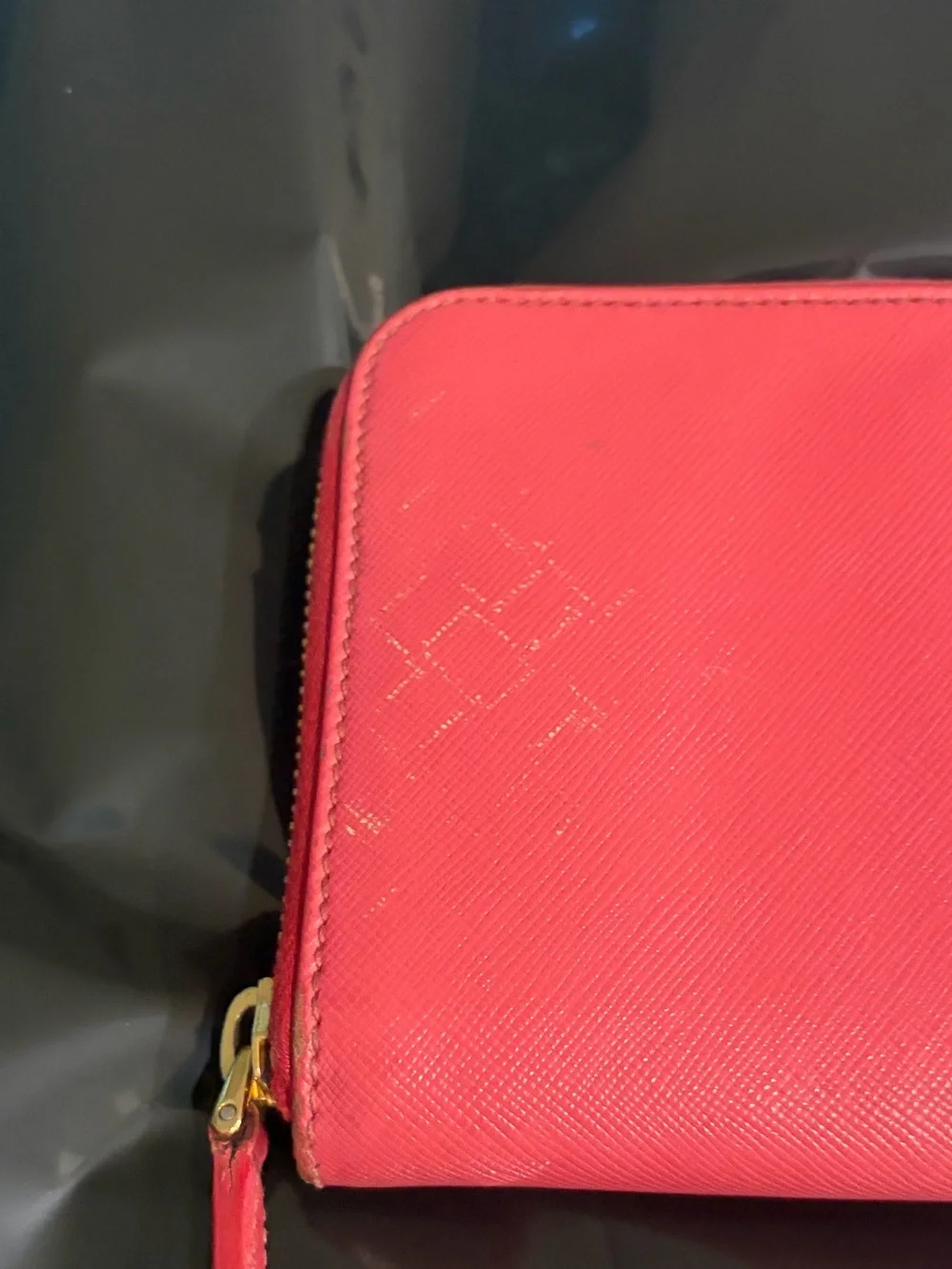 Prada Pink Saffiano Leather Metal Lettering Zip-Around Long Wallet